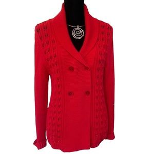 Rafaella Red Shawl Collar Button Down Cardigan Sweater M